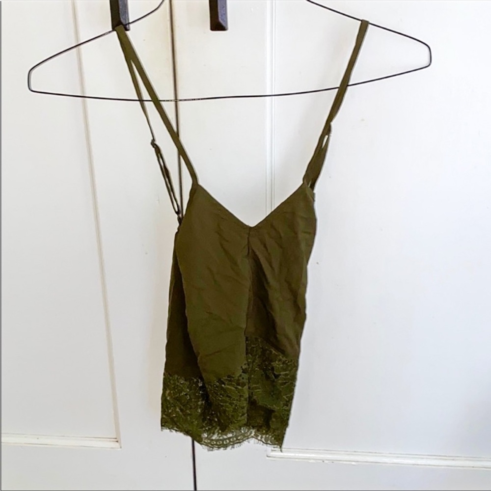 Tobi green strap oh tank with lace